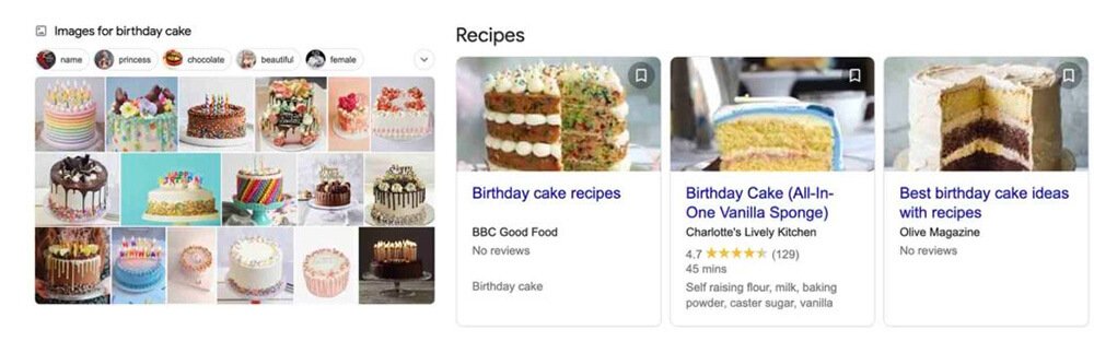 Birthday Cake SERP Results