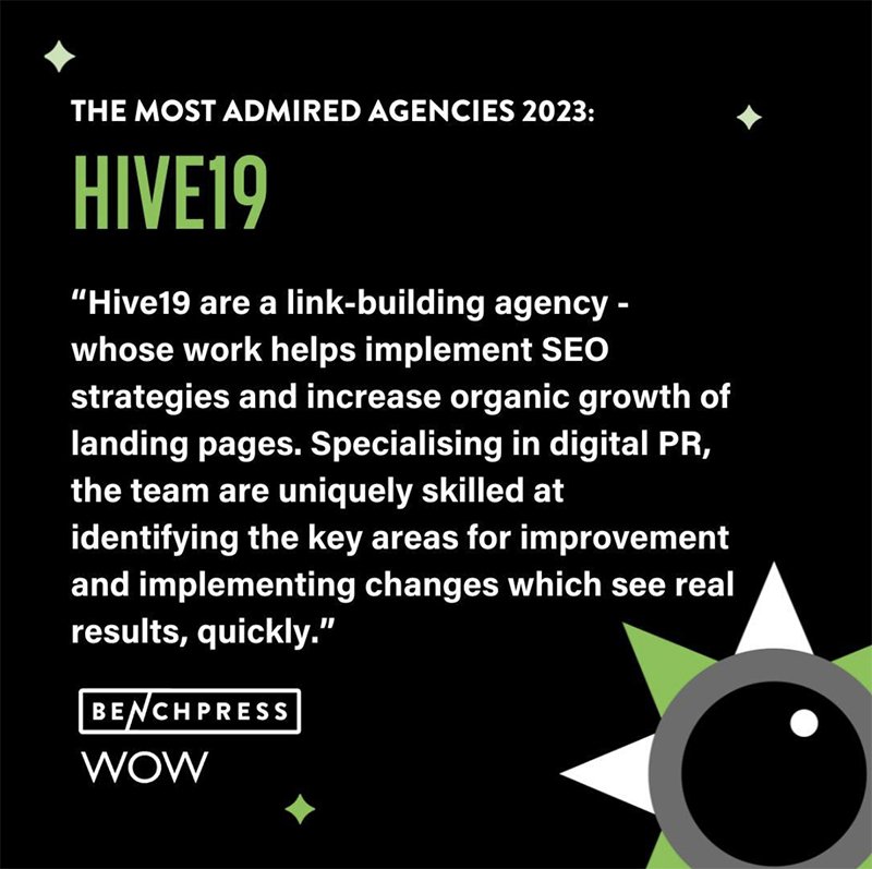 Hive19 voted one of the Most Admired Agencies - in the Benchpress Report
